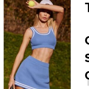 ALO Yoga Tennis Club Sweater Knit Skirt Crystal Blue